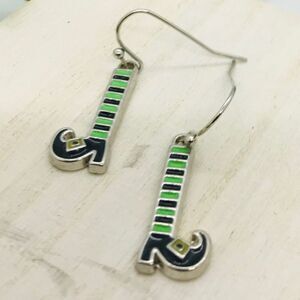 Halloween Witch Legs Earrings Jewelry Black Green